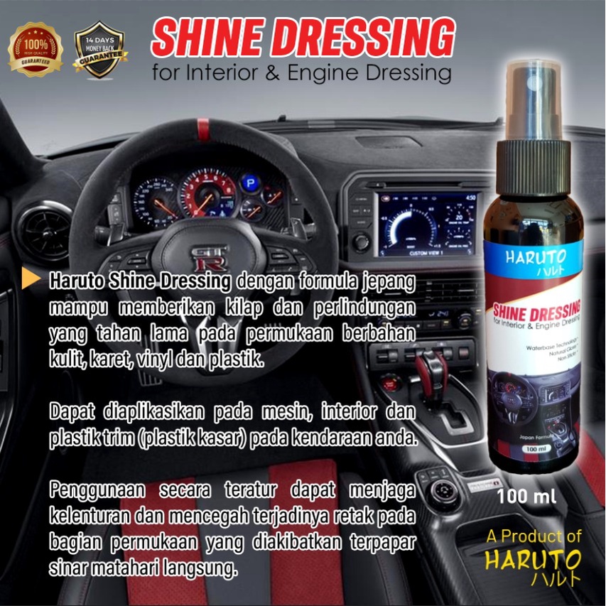 Shine dressing 100ml by Haruto pengilap interior mobil/cover mesin/bumper/ban