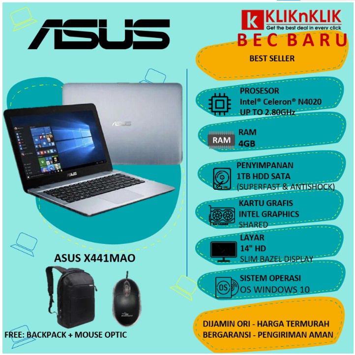 LAPTOP ASUS X441MAO 412 N4020 4GB 1TB WIN10HOME SILVER