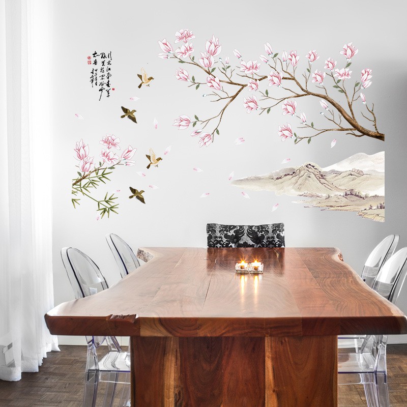 Reliza Wall Sticker Oriental Flowers Sakura Pemandangan Chinese Stiker Dinding LDR