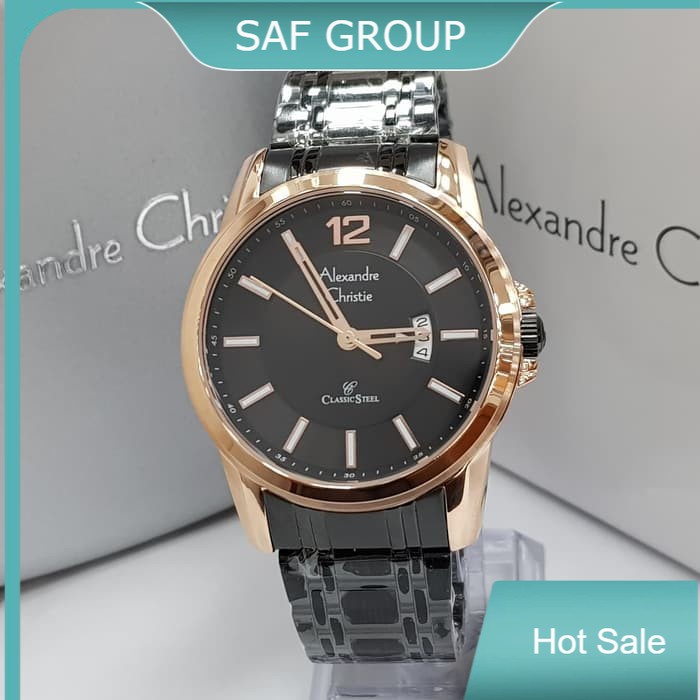 JAM TANGAN PRIA ALEXANDRE CHRISTIE AC 8325 / AC8325 ROSEGOLD BLACK ORIGINAL by plp