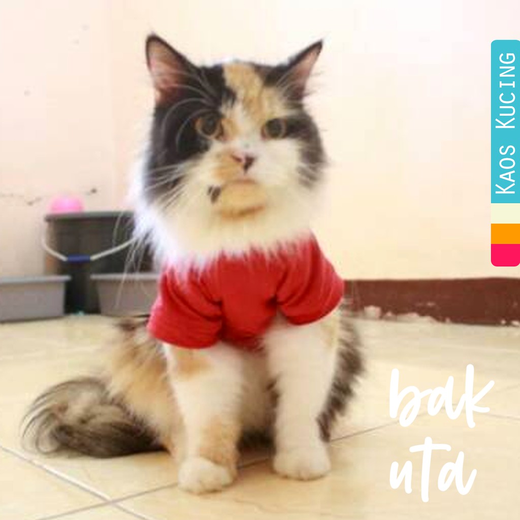 Kaos Polos strip merah untuk kucing &amp; anjing /Jual Baju Kucing Terlengkap &amp; Berkualitas size S-XL