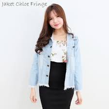 Luckshop88 Jaket CHLOE FRINGE Jeans Wanita Bahan Jeans Tebal