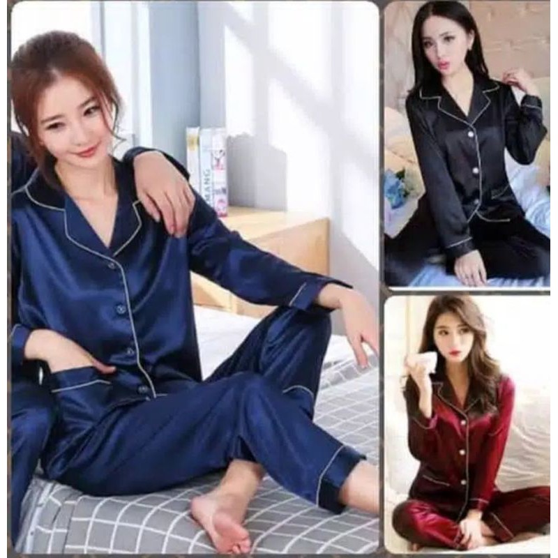 PIYAMA BAJU TIDUR DEWASA SATIN POLOS VELVET PP/ CELANA PANJANG LENGAN PANJANG
