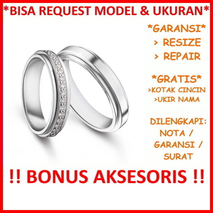 Cincin Kawin Emas Putih Couple Platinum Platina Gratis Ukir Nama Bisa Pesan Model Garansi Asli ID654