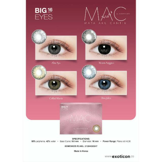 X2 Mac Mata Aku Cantik Softlens Exoticon Normal Hitam Anggun Abu Ayu Coklat Manis Biru Jelita