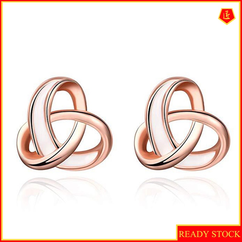 [Ready Stock]Creative Knotted Heart-Shaped Ear Studs 14K Rose Gold