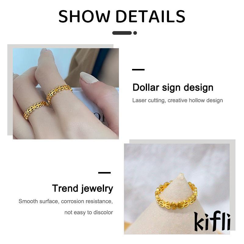 Cincin Keberuntungan Desain Koin Dollar Hollow Gaya Trendy Kreatif Untuk Wanita