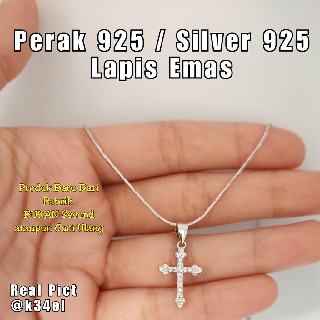 Kalung Liontin Salib Perak Silver Necklace Wanita Salip 925 Anti Karat Wanita
