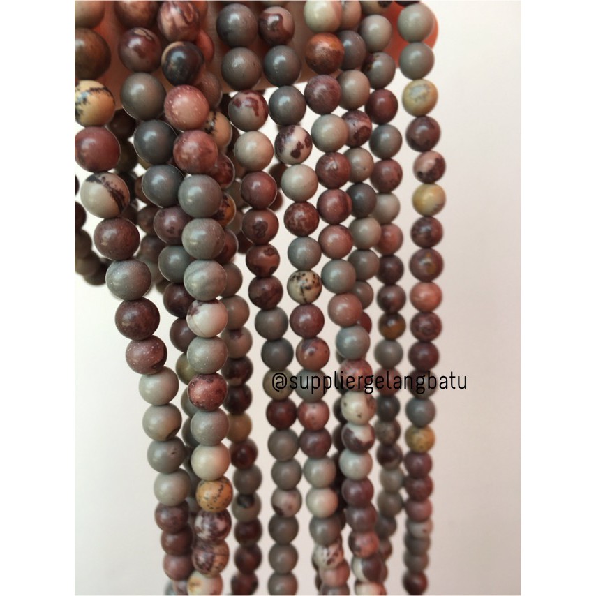 bahan ryolite jasper kokah coklat 6mm renceng bahan gelang kalung aksesoris fashion grosir supplier