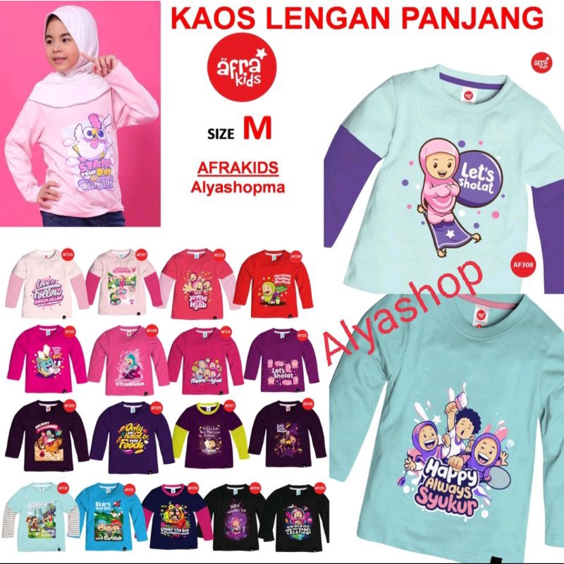 PROMO Kaos Afrakids Lengan Panjang - Kaos Anak Muslim SIZE M (untuk size S, L, XL &amp; XXL ada di etalase yang berbeda)