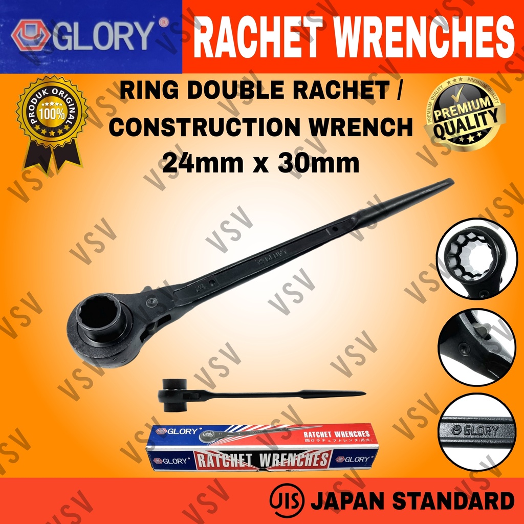 Kunci Ring Double Rachet 24x30mm Kunci Skafolding Construction Wrench Sok Rachet