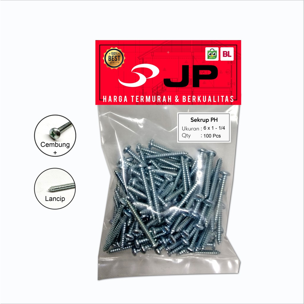 SEKRUP PH 6 x 1-1/4 - SKRUP PH 6x1-1/4 BAUT TAPPING ISI 100 PCS