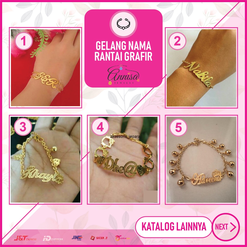 Gelang Request Nama Grafir Gold Lapis Emas 23k