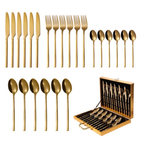 Cutlery Set - Luxury Cutlery Set Gift Gold 24Pcs / Sendok Sultan Mewah Hardbox Gold
