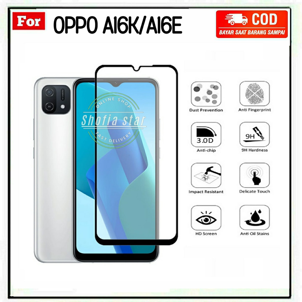 TEMPERED GLASS OPPO A16K A16E TG LAYAR ANTIGORES KACA FULL COVER