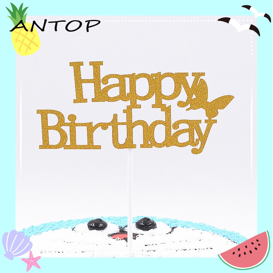 Topper Kue Desain Happy Birthday Bahan Akrilik Untuk Dekorasi