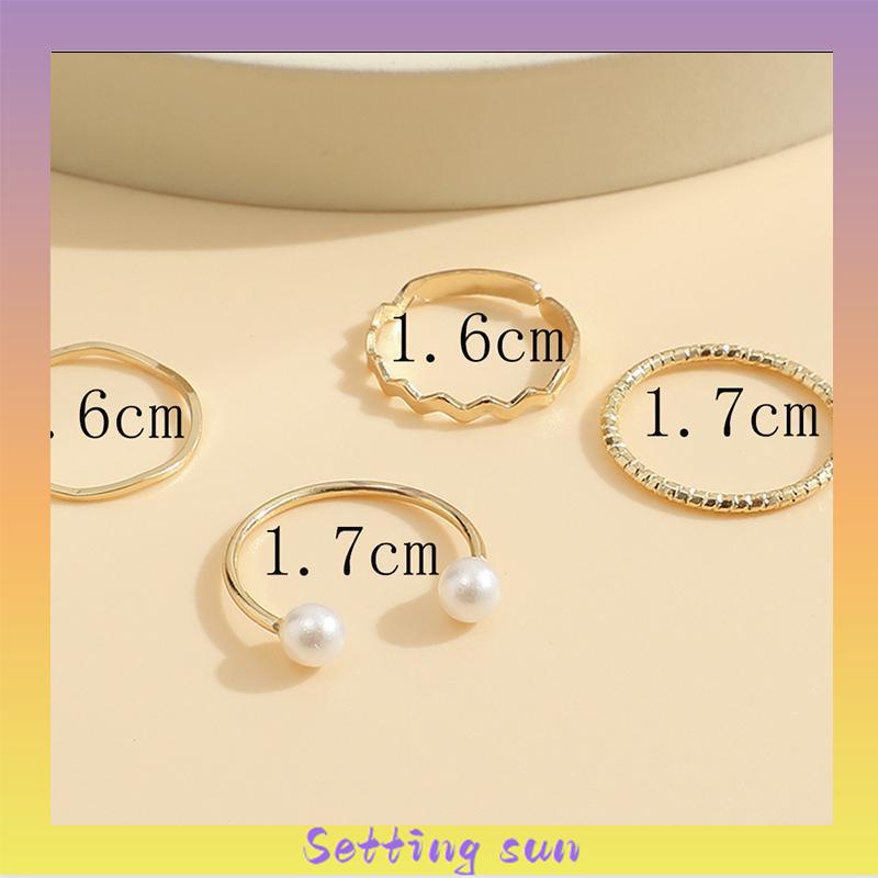 4 Pcs/set Korea Cincin Emas Untuk Wanita Sederhana Mutiara Elegan Cincin Set Dapat Disesuaikan Terbuka Perhiasan Hadiah TN