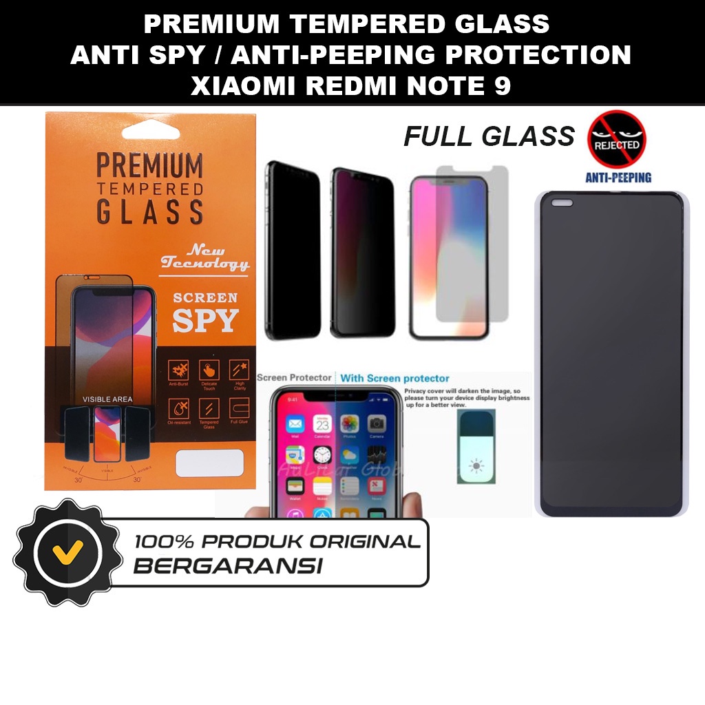 Tempered Glass Xiaomi Redmi Note 9 Anti Spy Privacy Peep Screen Protector Full Glass Antispy Anti Gores Kaca