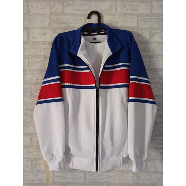 jaket traktop biru/ putih Lis merah
