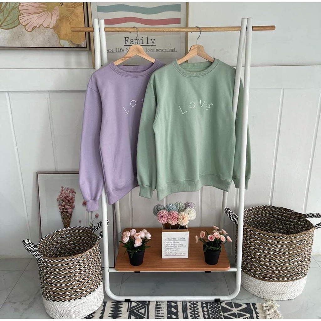 Sweater Wanita Korean Style termurah Warna Pastel Love Yara Bahan Fleece