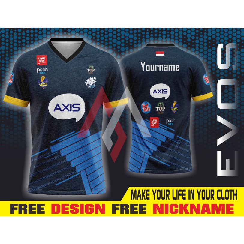 JERSEY KAOS EVOS ESPORTS 2022 MPL SEASON 9 INDONESIA MOBILE LEGENDS PUBG MOBILE FREEFIRE AOV FREE NI