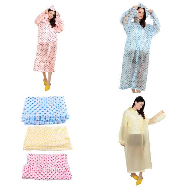 Jas Hujan Polkadot Tebal Dewasa Jas Hujan Motif Raincoat Rain Coat PVC Lebih Tebal