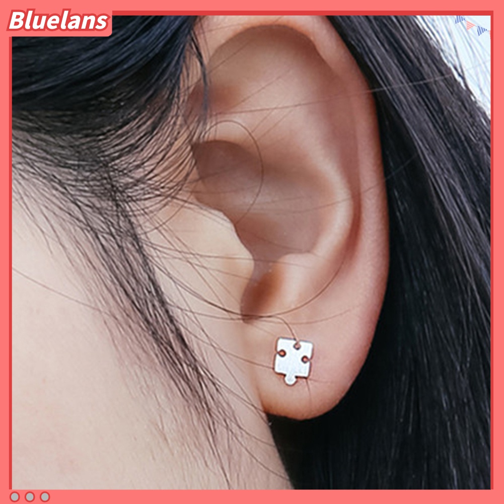 Anting Stud Bentuk Puzzle Jigsaw Permukaan Gambar Untuk Wanita