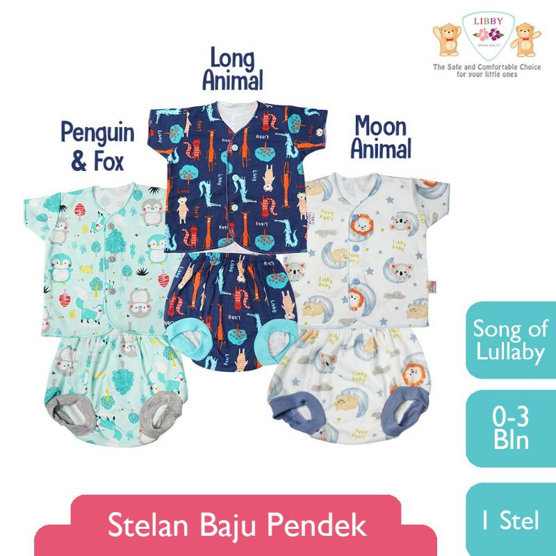 Ecer Baju Bayi Libby Size Newborn Girl Boy Setelan 3 6 bulan Kancing Pendek