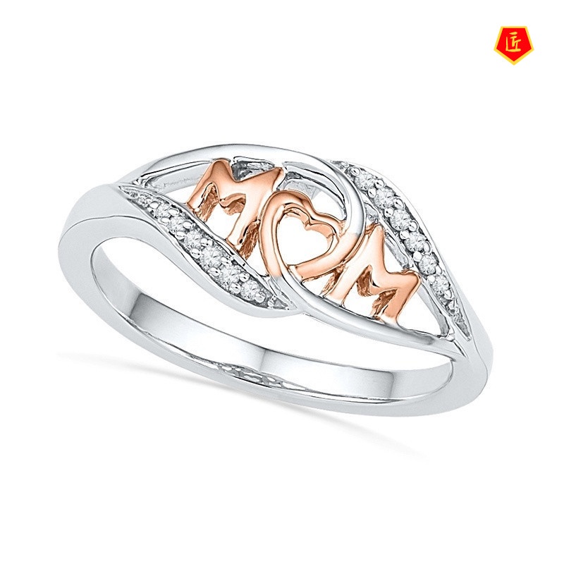 [Ready Stock]18K Rose Gold Love Mom Love Heart-Shaped Color Separation Ring