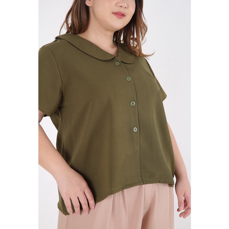 Sorabel - Honey Plain Rounded Collar Blouse Big Size / Kemeja Wanita Jumbo Lengan Pendek-6