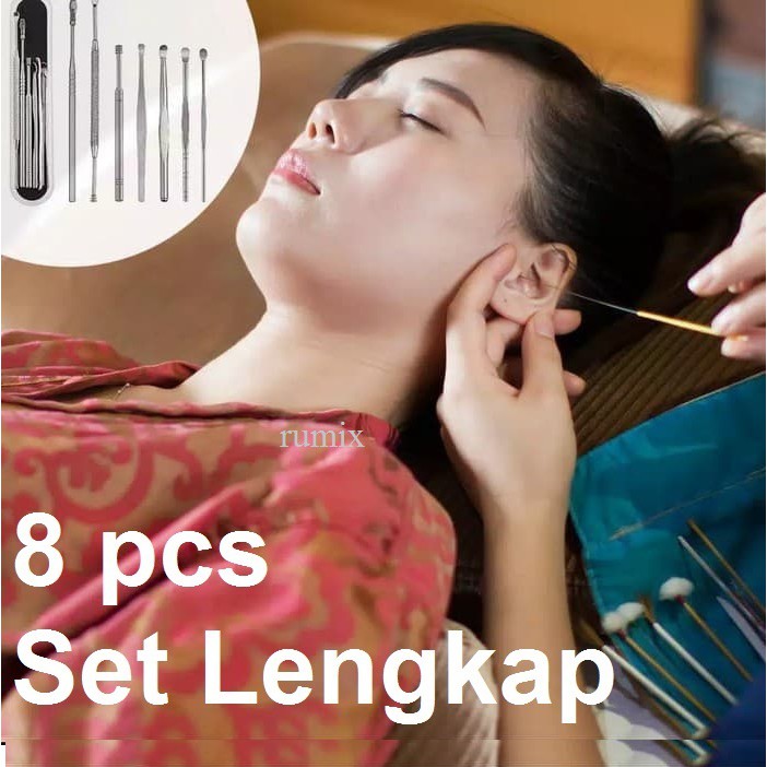 8PCS Set Alat Pembersih Korek Kuping Telinga Stainless Steel Paket Pembersih Kotoran Portable