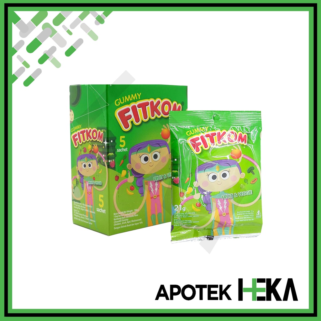 Fitkom Gummy Fruit &amp; Veggie Box Isi 5x Sachet 24 gr Hijau (SEMARANG)