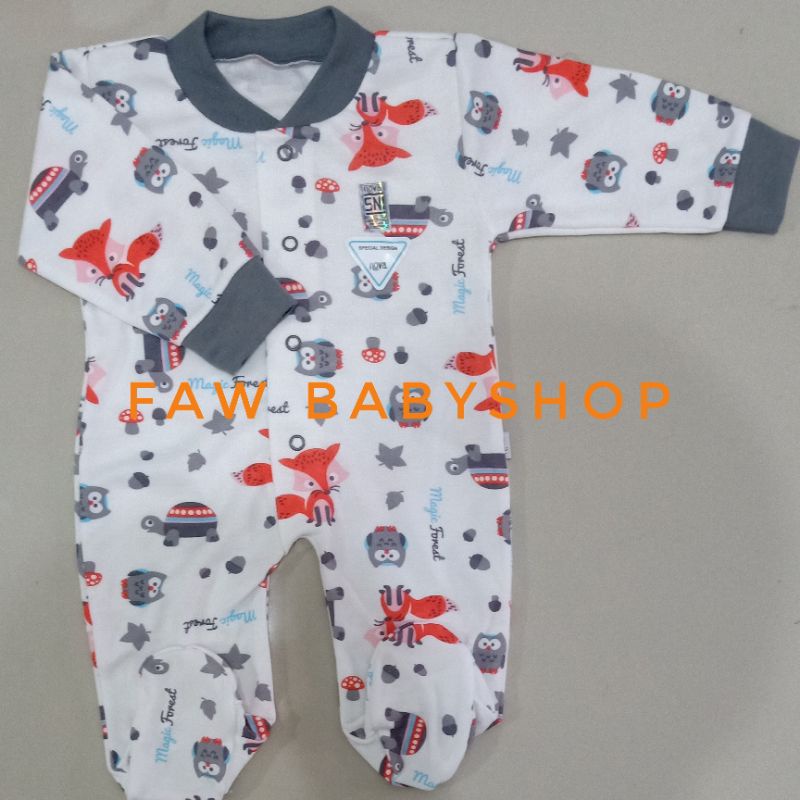 NOVA Sleepsuit / Jumper Panjang Buka / Tutup Kaki / Baju Kodok Panjang Bayi Polos / Motif Abu / Coklat SNI-Abu Fox (TK)