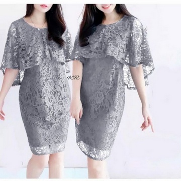 REAL PIC - DRESS FASHION BRUKAT ALEXIA BROCADE / MIDI DRESS ALEXIA BRUKAT CAPE LAYER / FASHION STYLE