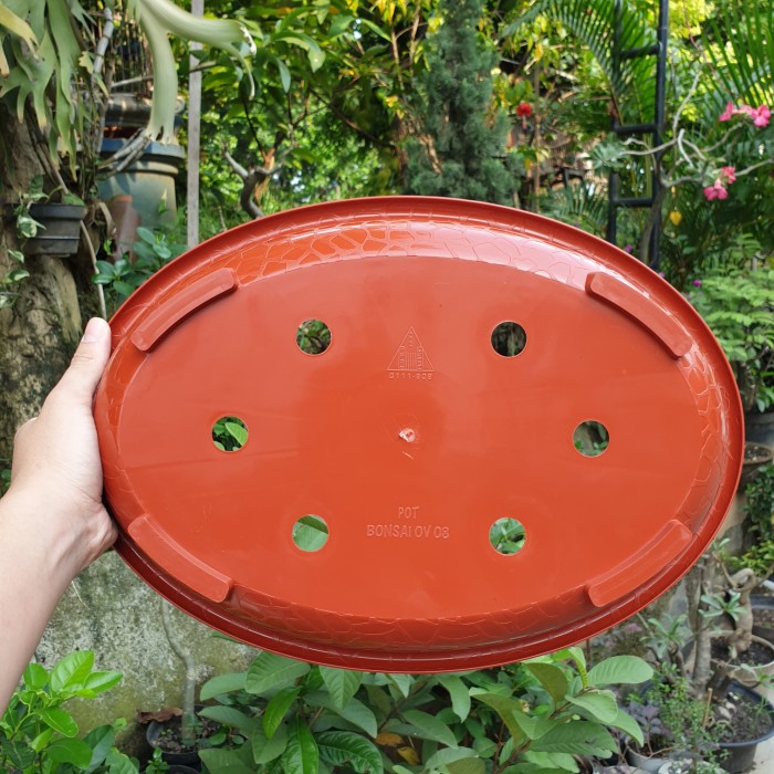 BJP BONSAI OVAL OV 08 Pot bunga plastik bonsai Budi Jaya motif batu alam ceper pendek