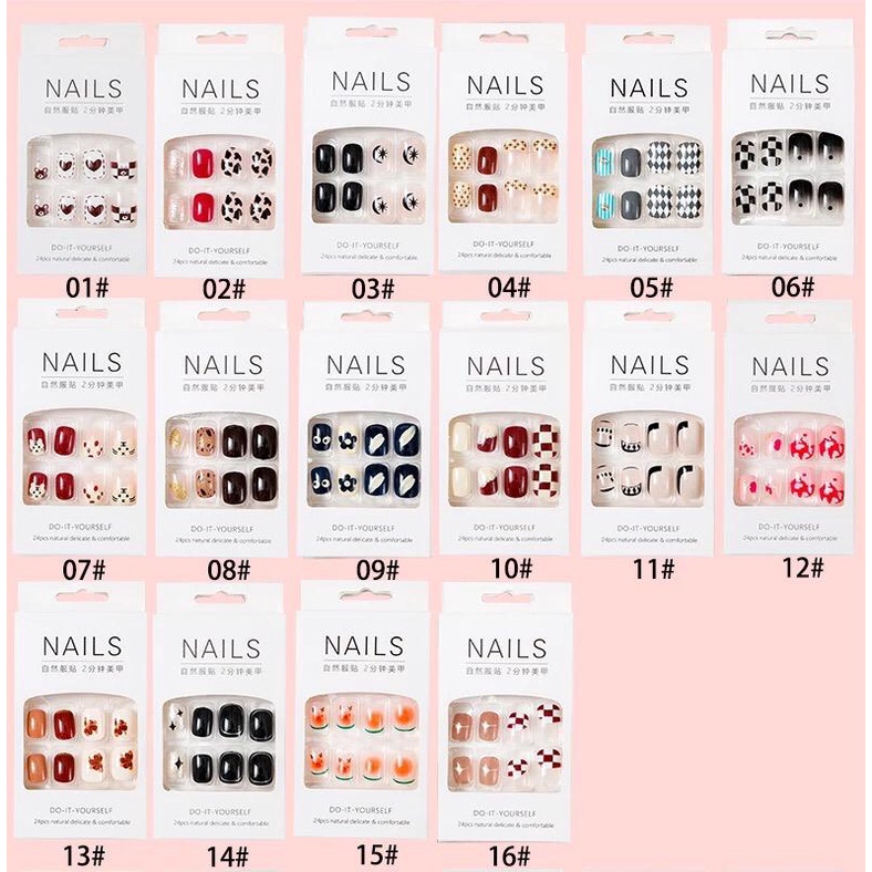 [Original] Fake Nails Kuku Palsu 24 Pcs Nail Art 3D Tahan Air Dengan Lem Tambahan 2 gram/Kupal/Fake Nails/Kuku Palsu