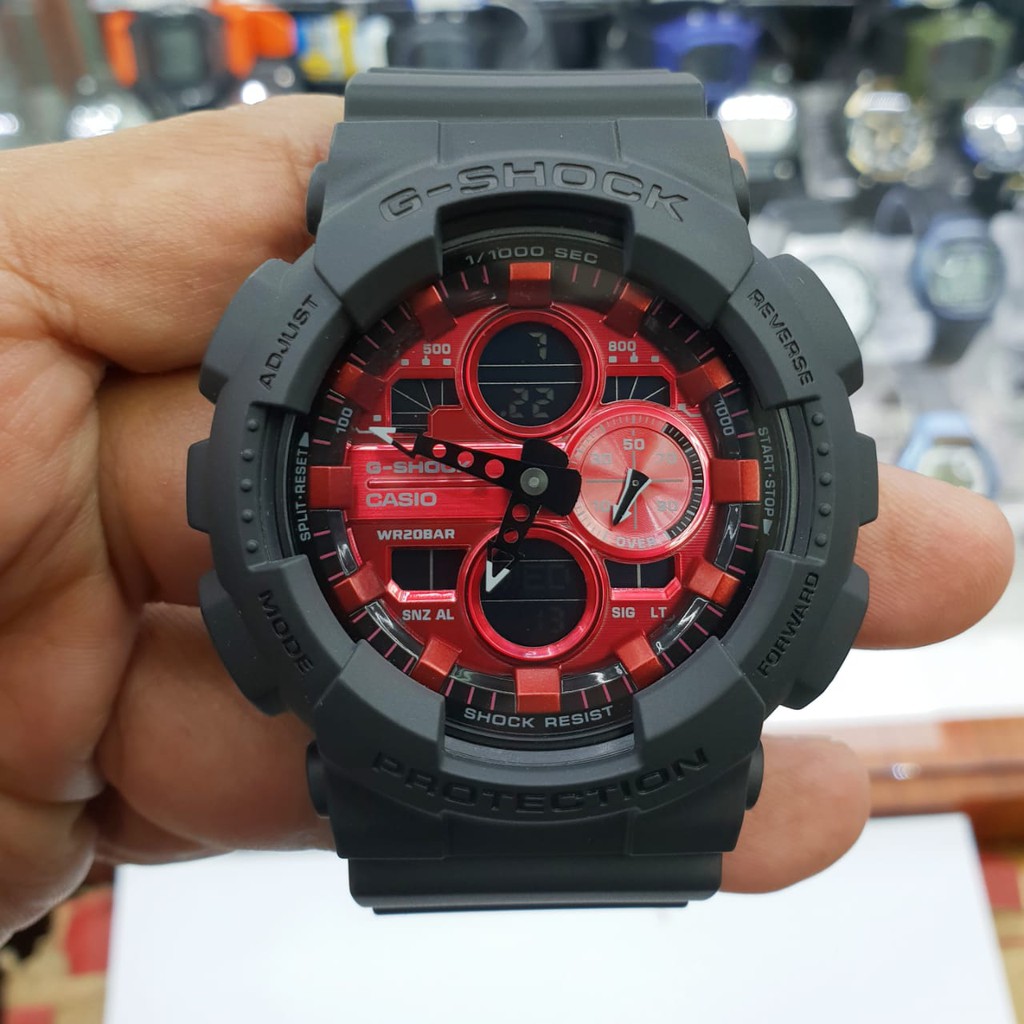 Casio G-Shock GA-140AR 100% Original Jam Tangan Pria Tali Karet Hitam Merah