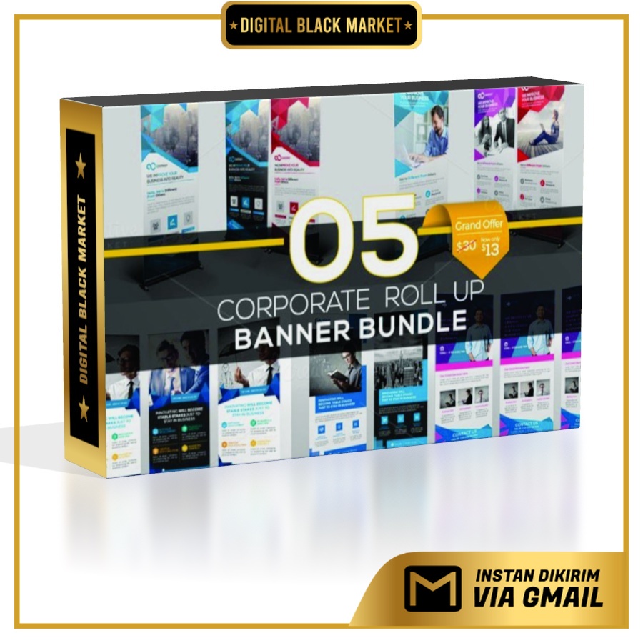 Roll Up Banner Bundle 5 In 1 - Photoshop &amp; Illustrator