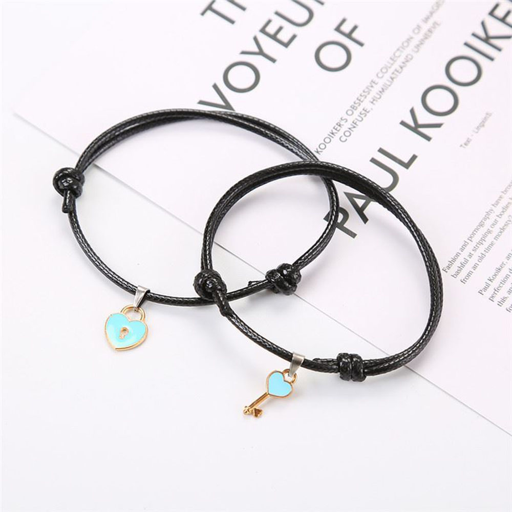 2Pcs Set Gelang Tali Magnet Pria Wanita Teman Pasangan Gadis Hitam Couple