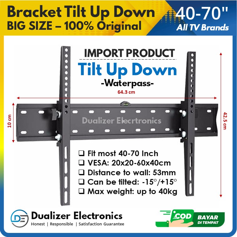 Bracket TV Universal 70 65 60 55 50 49 43 Inch TIlt Up Down Waterpass