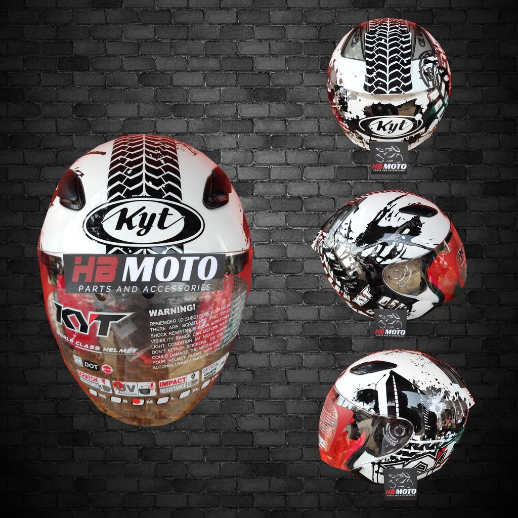 Helm KYT Warna White Combi Black KYT3A / Helm Pria Wanita / Helm SNI / Helm Sporty / Safety Helmet