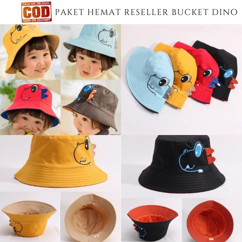 PAKET HEMAT RESELLER TOPI BUCKET DINO ANAK LAKI PEREMPUAN USIA 1-8 TAHUN