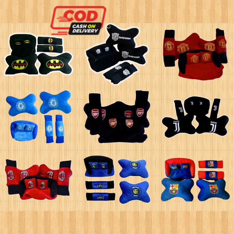 bantal leher mobil penyengga leher kartun 3in1 headrest car set karakter