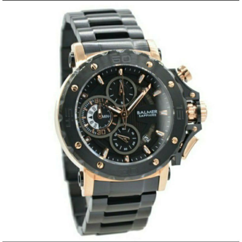 JAM TANGAN PRIA BALMER B.7975 ORIGINAL SAPPHIRE GLASS BLACK ROSEGOLD
