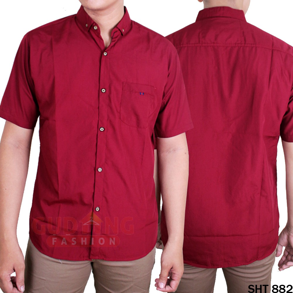 Kemeja Cowok Polos Lengan Pendek Oxford - SHT 882