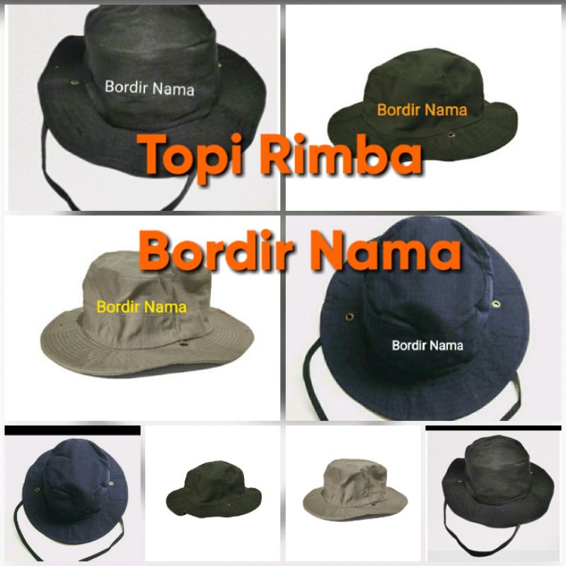 Topi Rimba Bordir Nama / Rimba polos / Topi Hiking / Topi Hutan