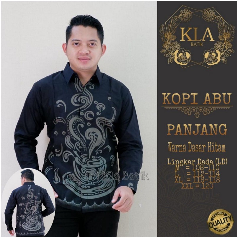 KOPI ABU KEMEJA BATIK SOLO PRIA LENGAN PANJANG LAPIS FURING ATASAN PREMIUM MODERN KOPRI PGRI KLA DHA