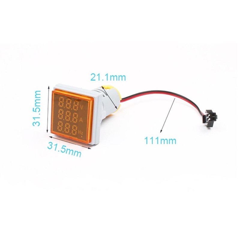 22mm 3in1 Square LED Pilot Lamp Voltage Current Frequency Meter CT 3 in 1 Ampere Volt Hz Tegangan AC