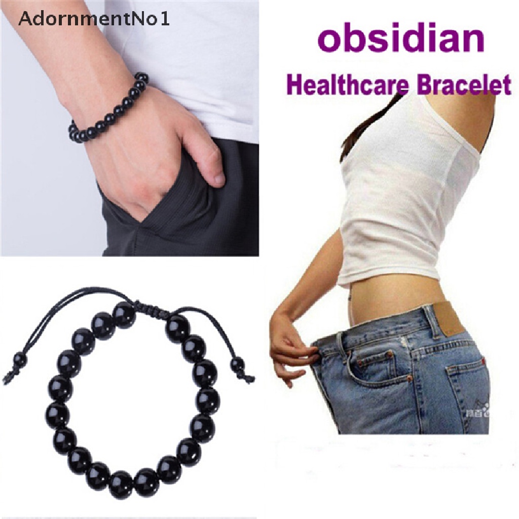 (AdornmentNo1) Gelang Tangan Batu Obsidian Bulat Untuk Kesehatan / Menurunkan Berat Badan