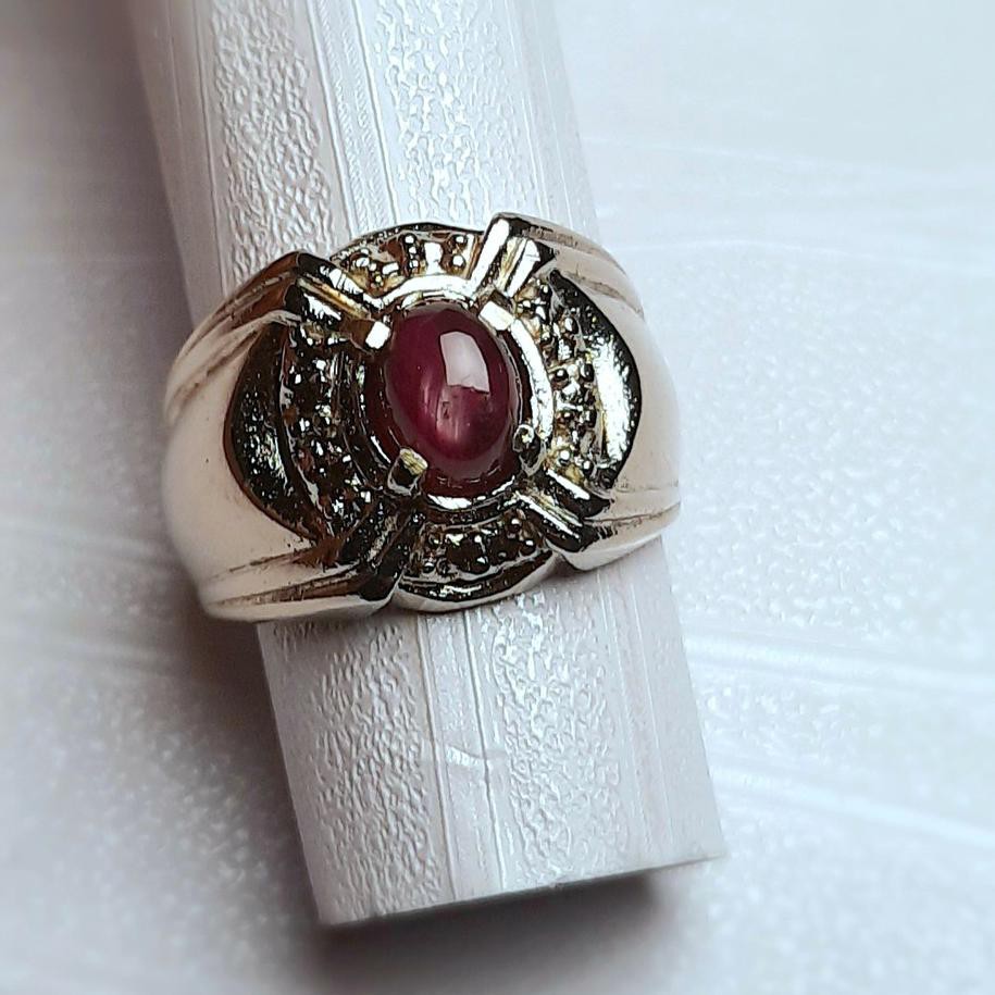 BISA COD 11.11 Cincin Pria Batu Akik Ruby Star Merah Asli Natural Mewah Elegan Harga Termurah [KODE
